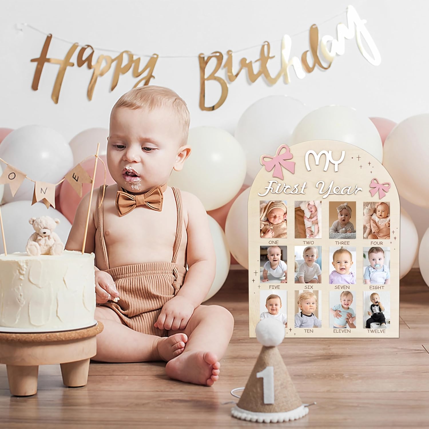 Aukolass Bow First Year Photo Board Pink