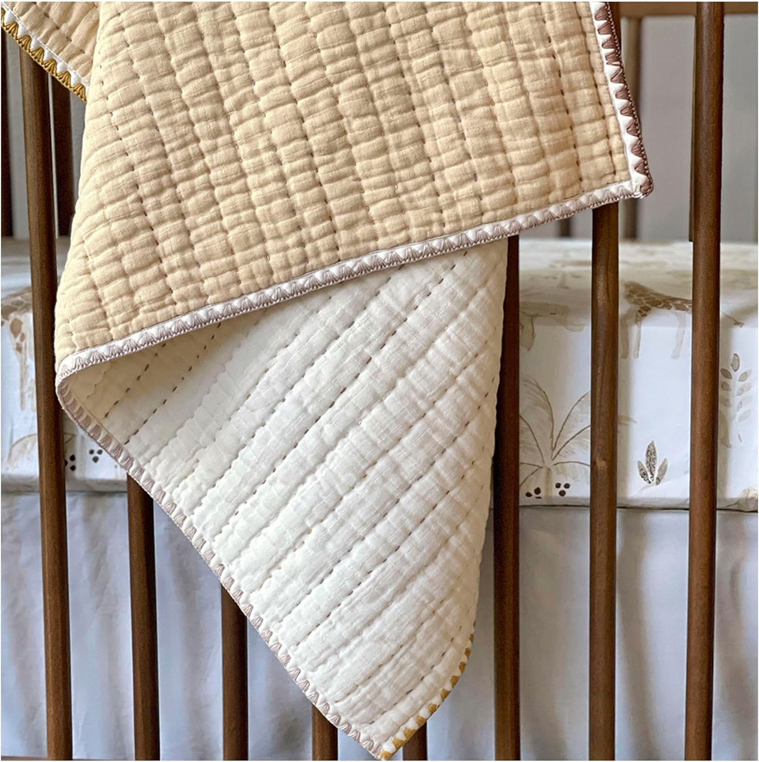 Crane Baby Quilted Cotton Blanket 36x36 Light Yellow