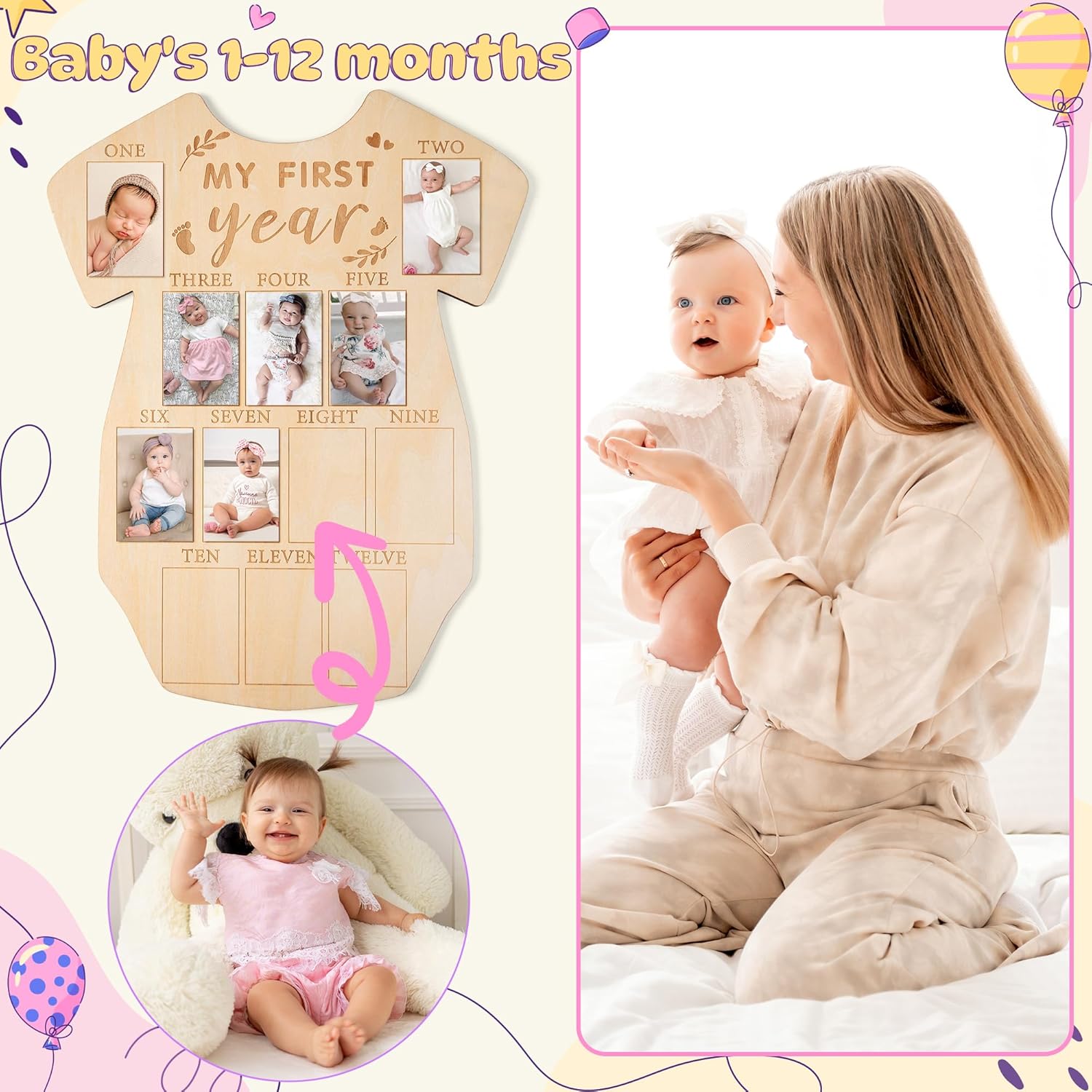 R HORSE 12 Months Milestone Photo Frame Wood Board