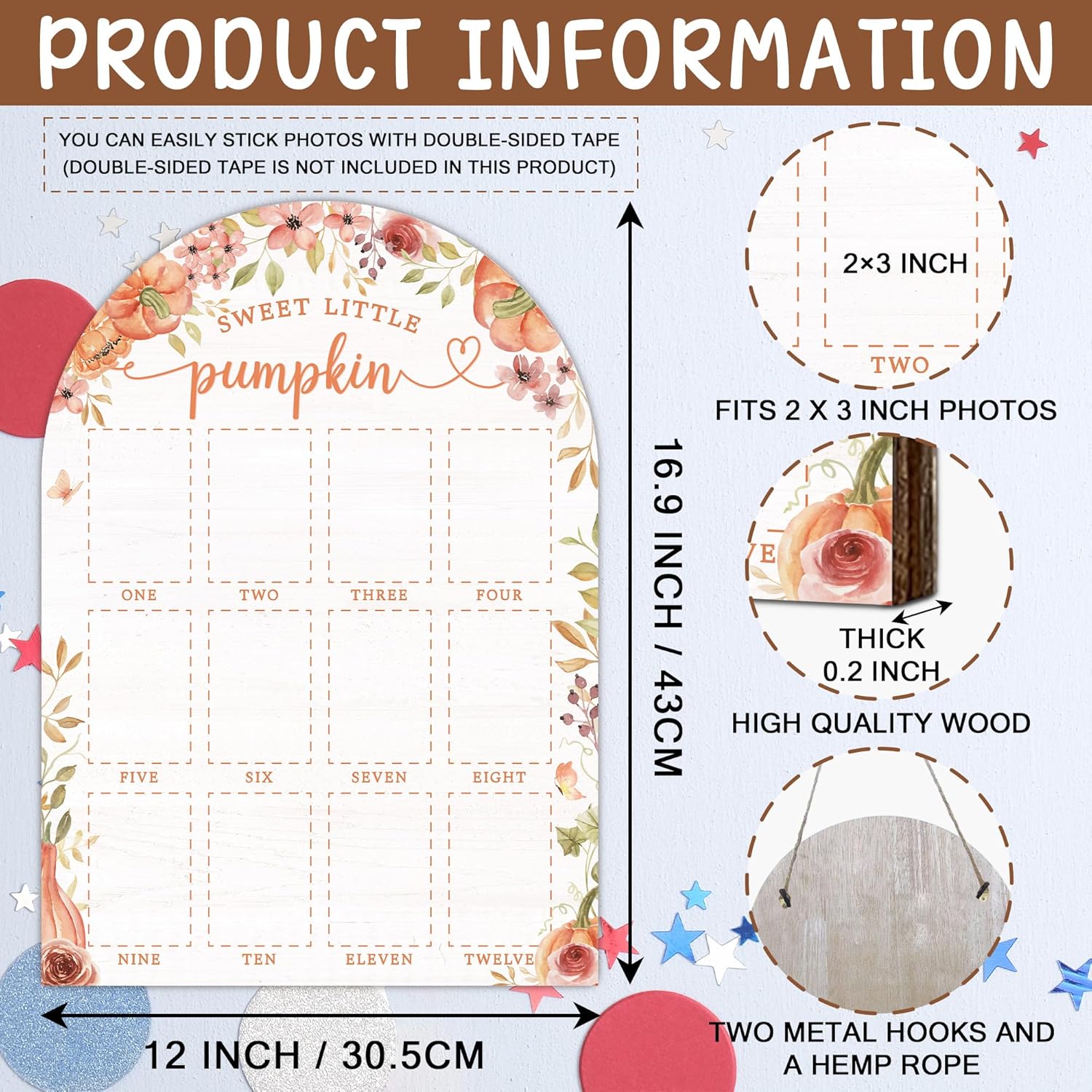 My First Year Photo Board - 12 Months Wooden Frame