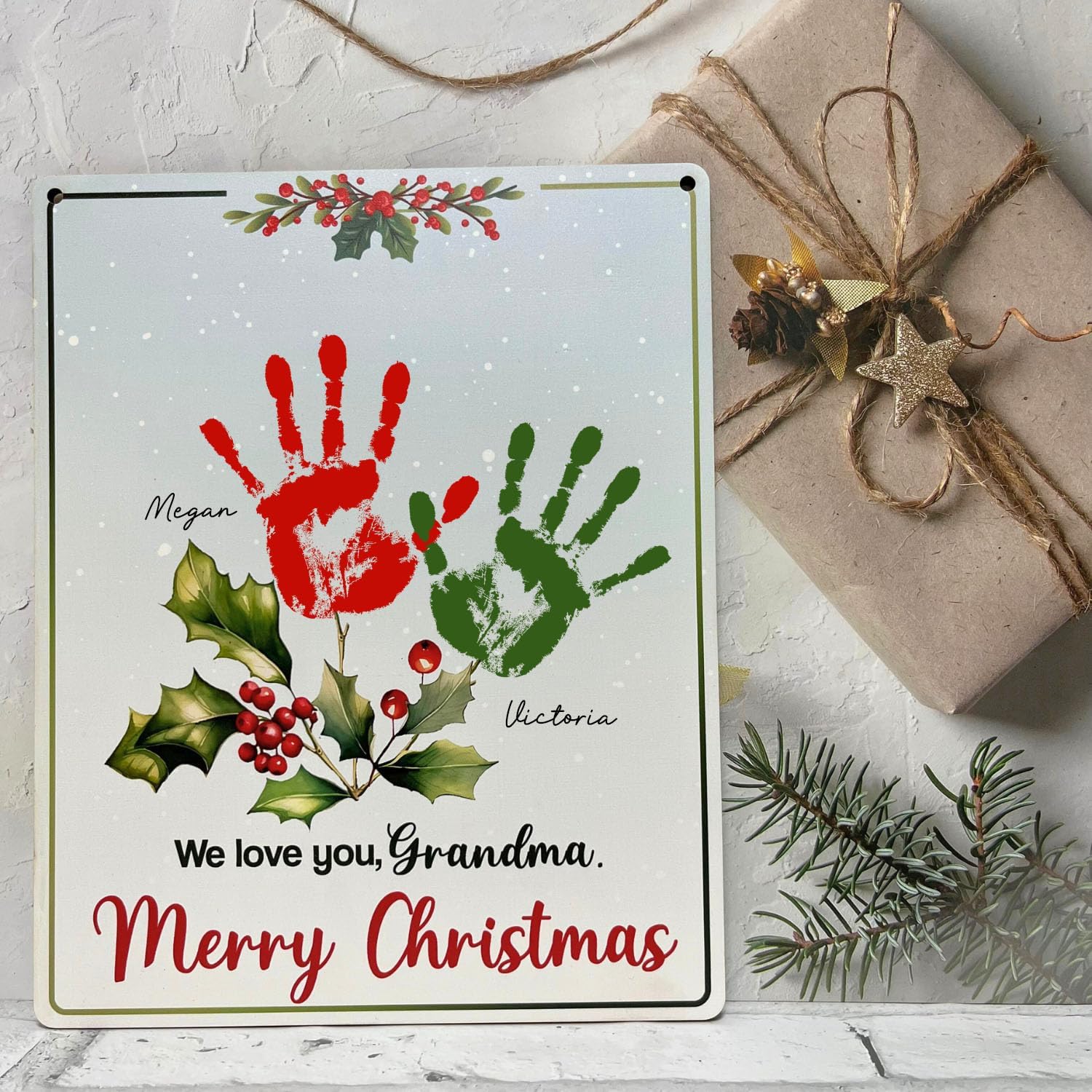 Personalized Grandma Christmas Handprint Hanging Sign