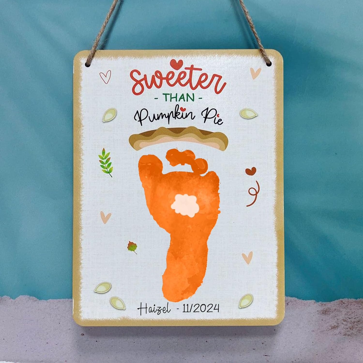 Babys First Thanksgiving Footprint Sign Wooden Hanging Art Craft Gift
