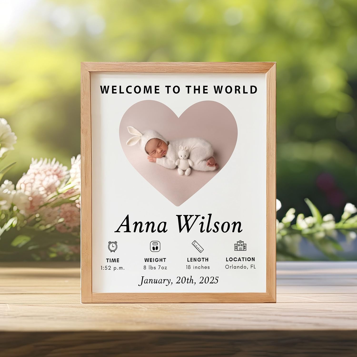 EmbroGlow Personalized Baby Frame with Birth Stats