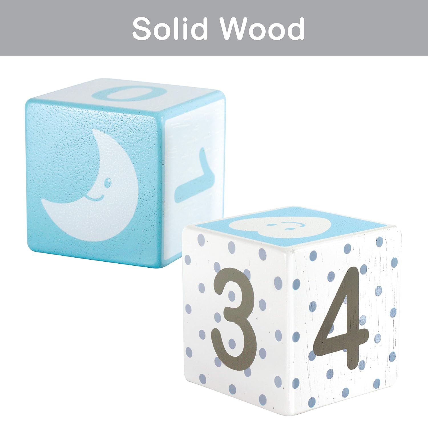Im Solid Wood Milestone Blocks for Baby Growth 4 Pcs Blue