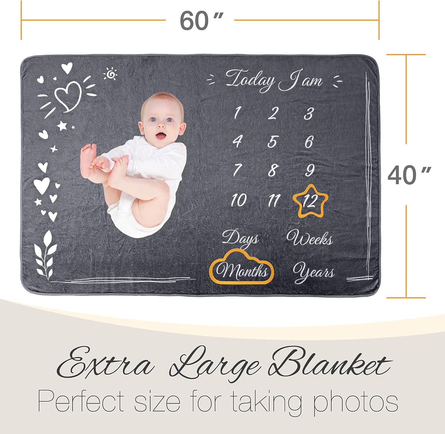 ONE4ONE SAFETY Grey Baby Monthly Milestone Blanket
