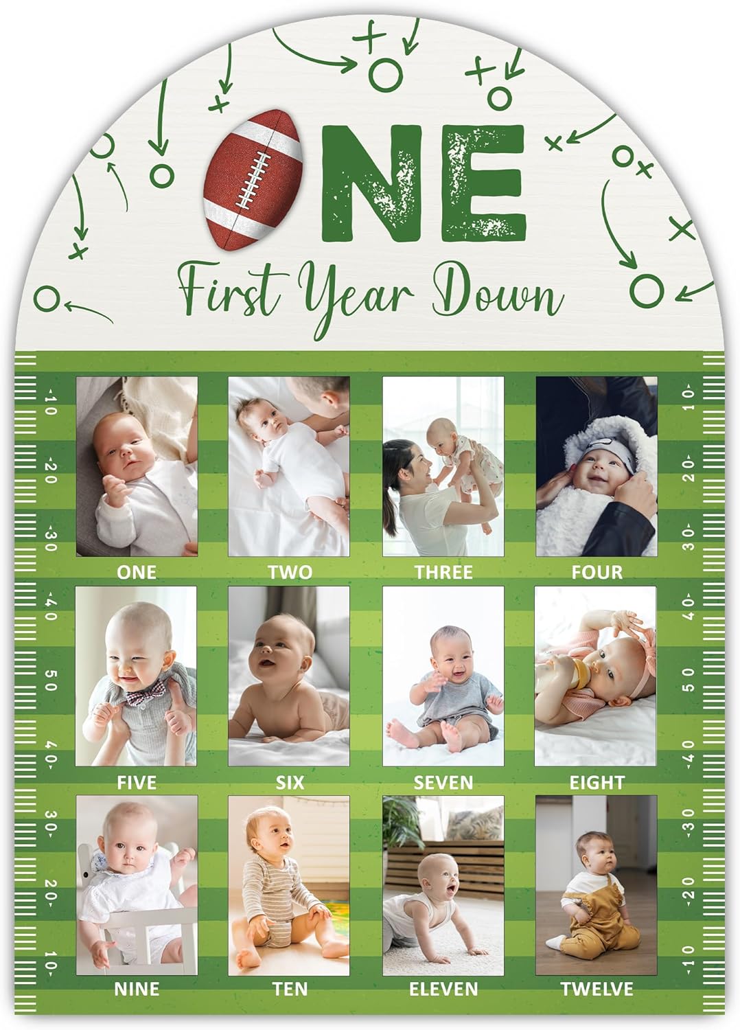 Football First Year Milestone Photo Board - 169x12 Inch Durable Wooden Frame