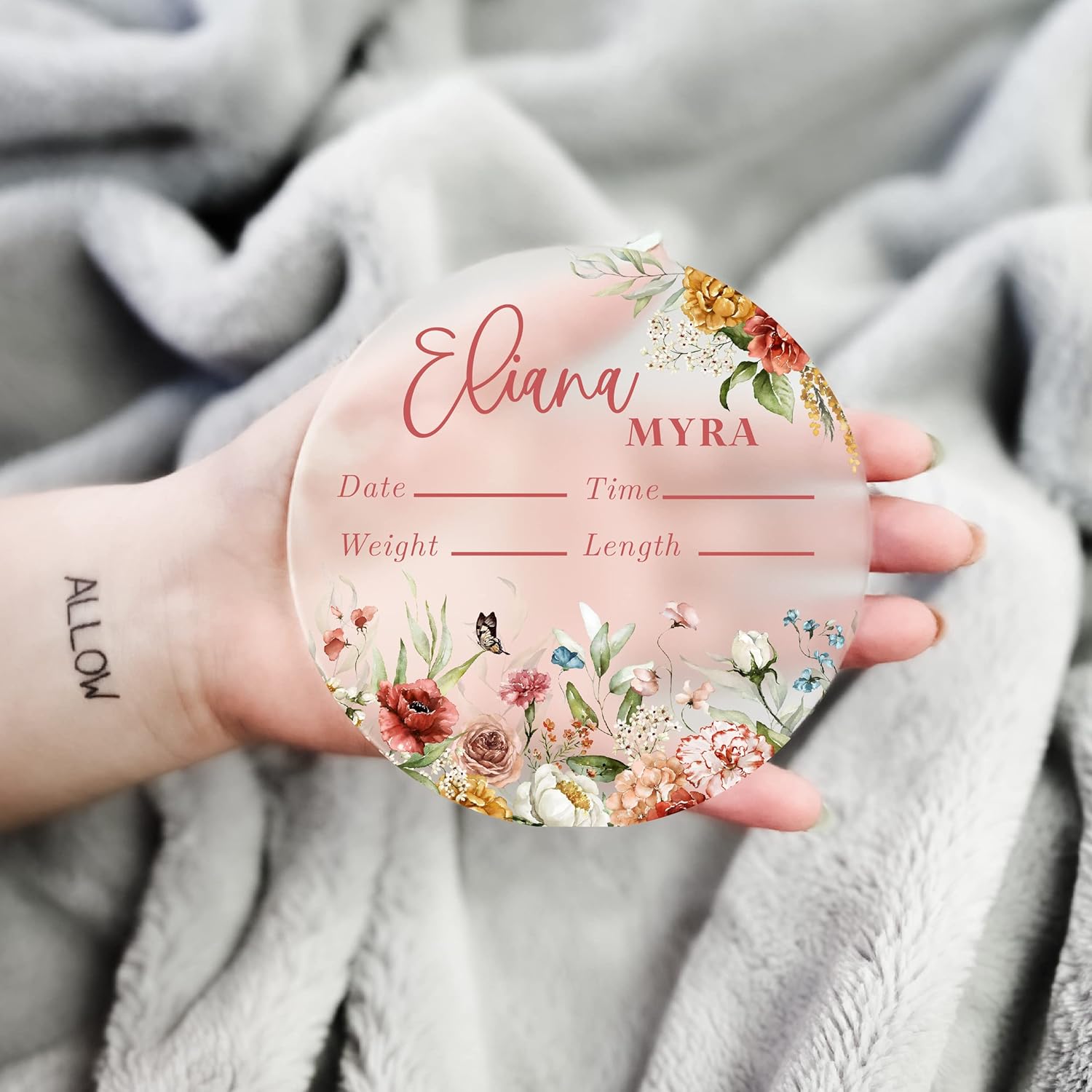 Yippee Daisy Personalized Birth Stat Sign Floral Acrylic 1