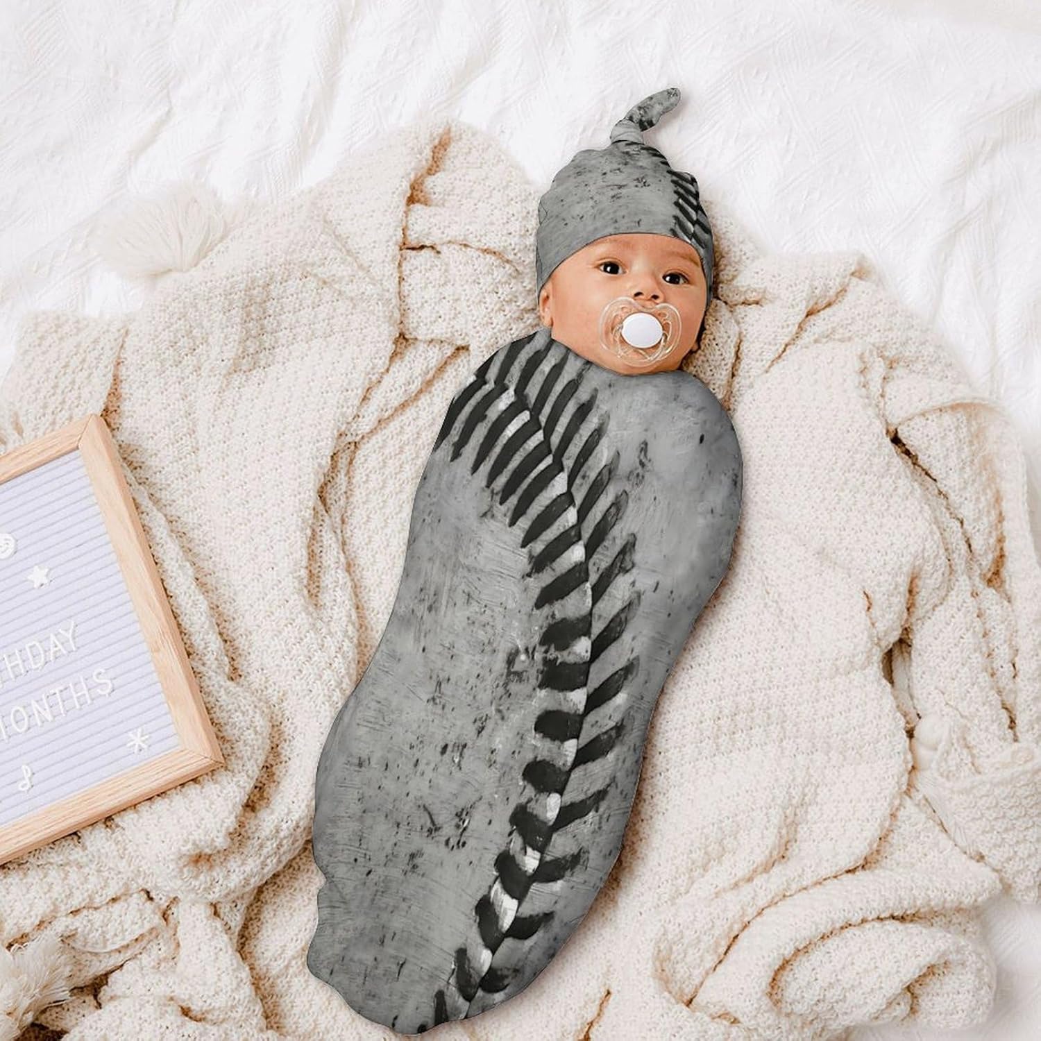 Qiohoey Vintage Baseball Baby Swaddle Blanket with Beanie Hat