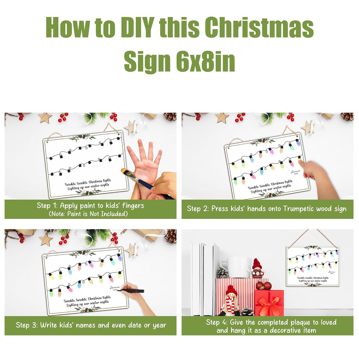 Fingerprint Christmas Lights Hanging Sign Babys First Christmas DIY Keepsake