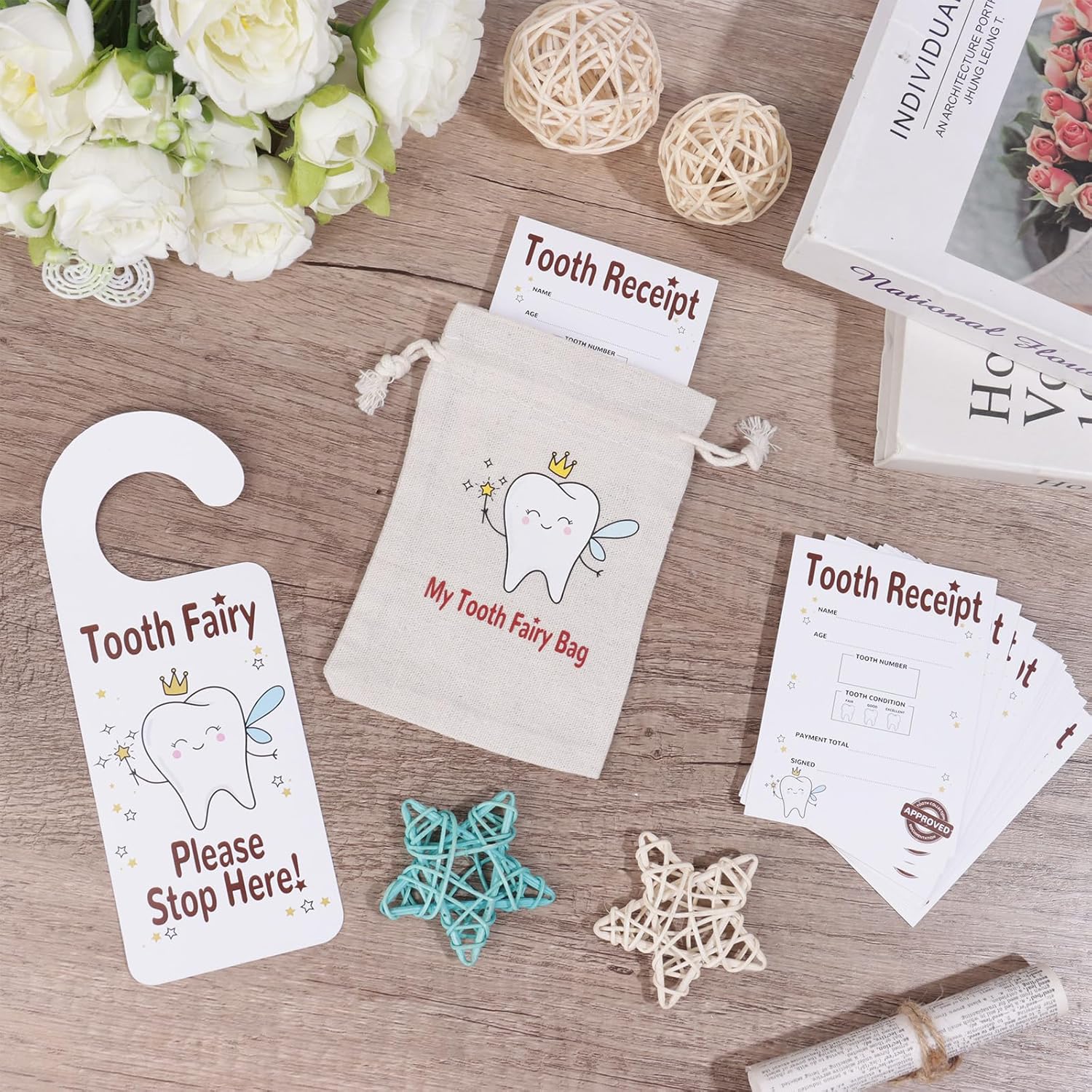 Tooth Fairy Bag Set - 1 Bag 1 Door Hanger 35 Receipts
