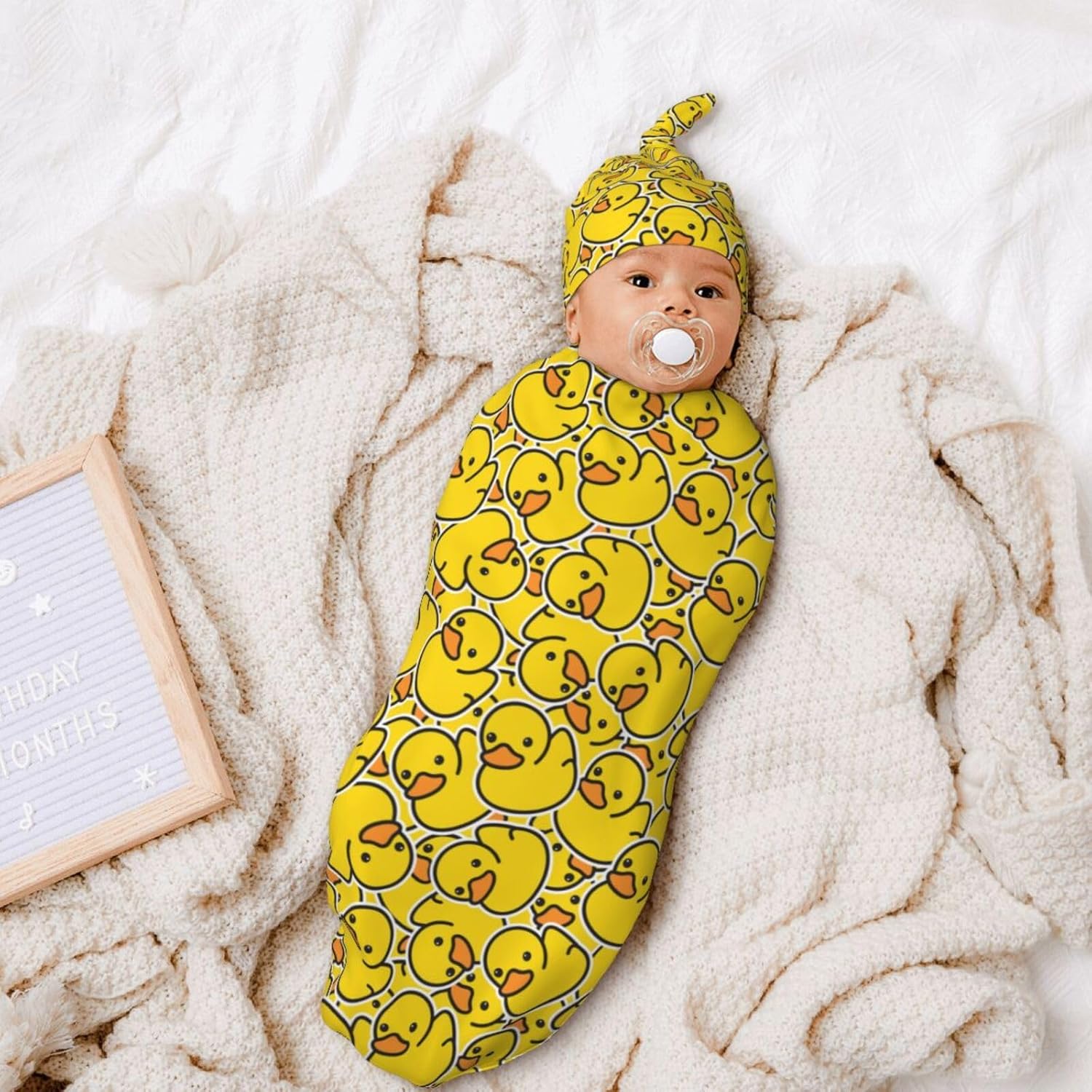 Sanghing Cute Rubber Duck Swaddling Blanket with Hat