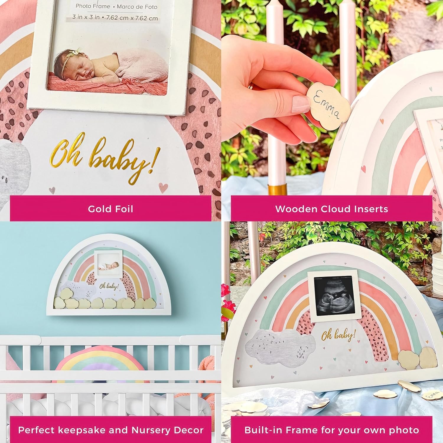 Boho Rainbow Frame Baby Shower Keepsake