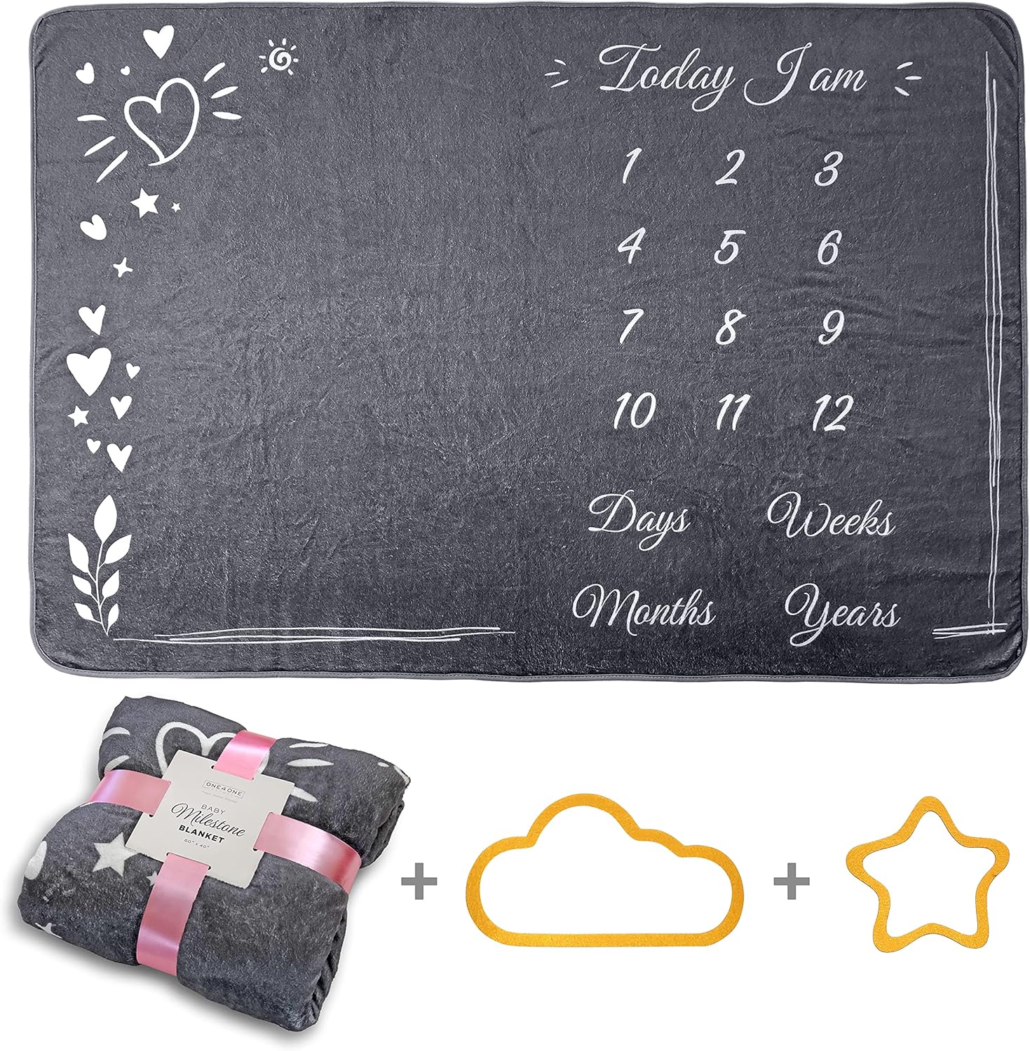 ONE4ONE SAFETY Grey Baby Monthly Milestone Blanket
