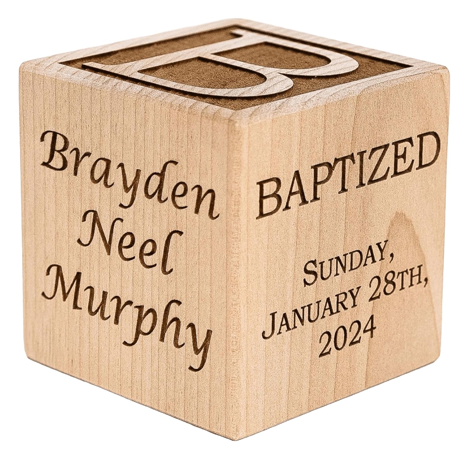 Palmetto Wood Shop Baptism Baby Block - Custom Engraved Handcrafted in the USA 3 Sizes 3 Colors