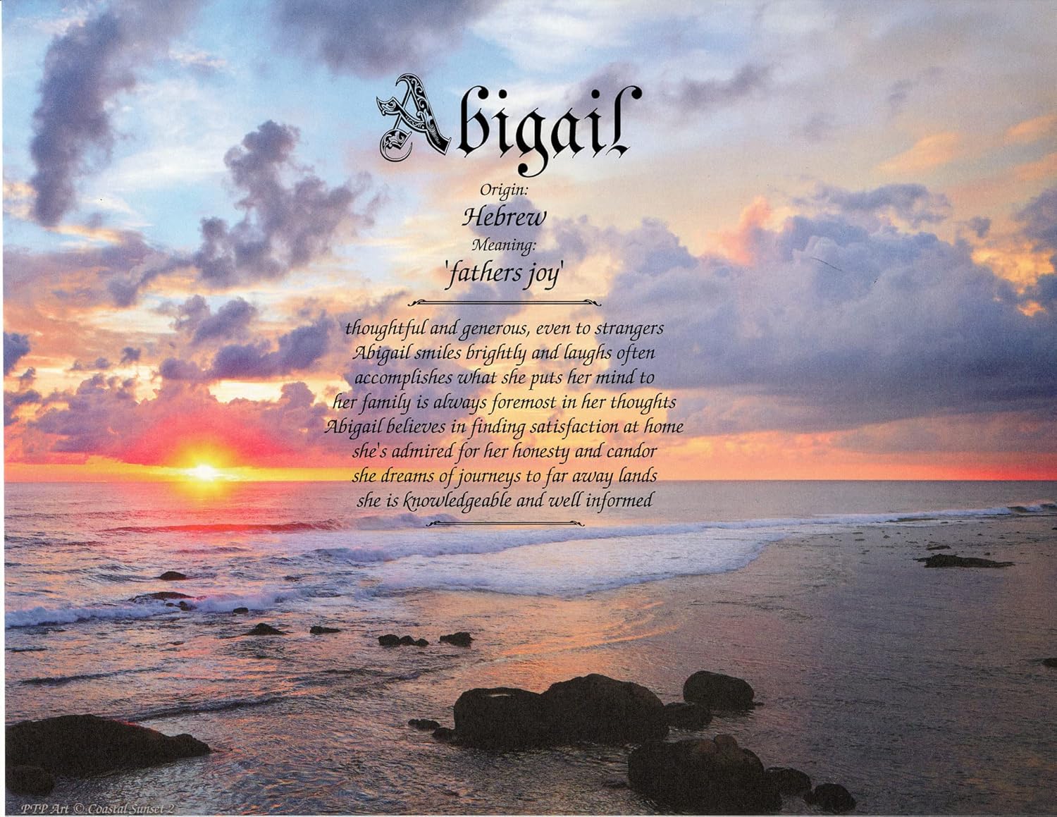 Coastal Sunset Personalized First Name Keepsake Print 85 x 11 1