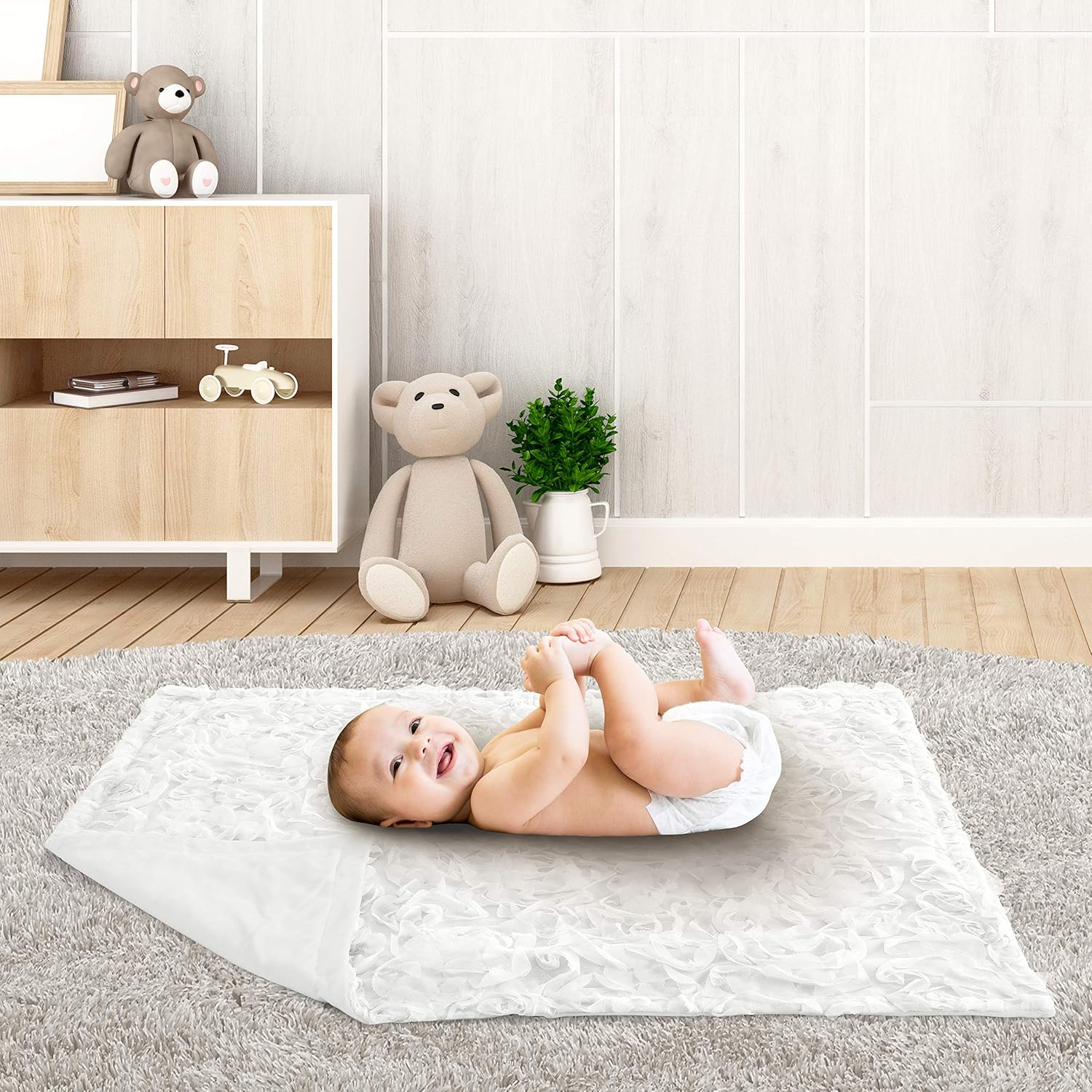 Sweet Jojo Designs White Floral Rose Swaddling Blanket