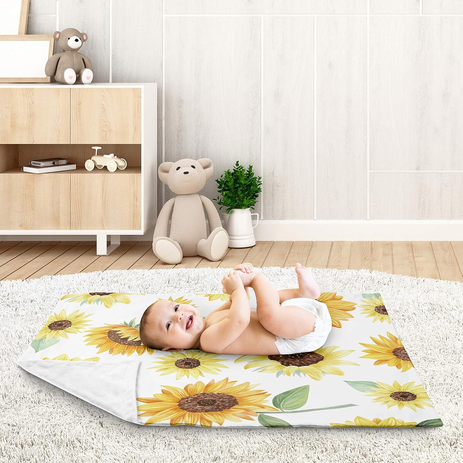 Sweet Jojo Designs Sunflower Swaddle Blanket for Newborn or Toddler