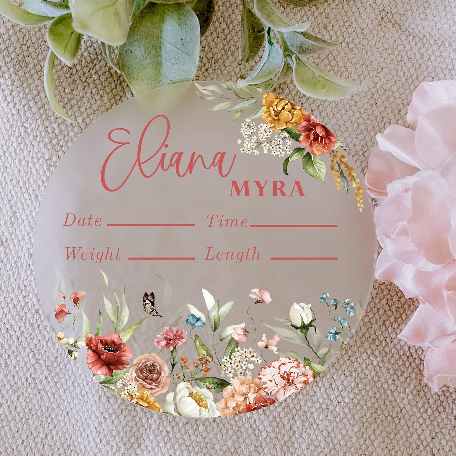 Yippee Daisy Personalized Birth Stat Sign Floral Acrylic 1