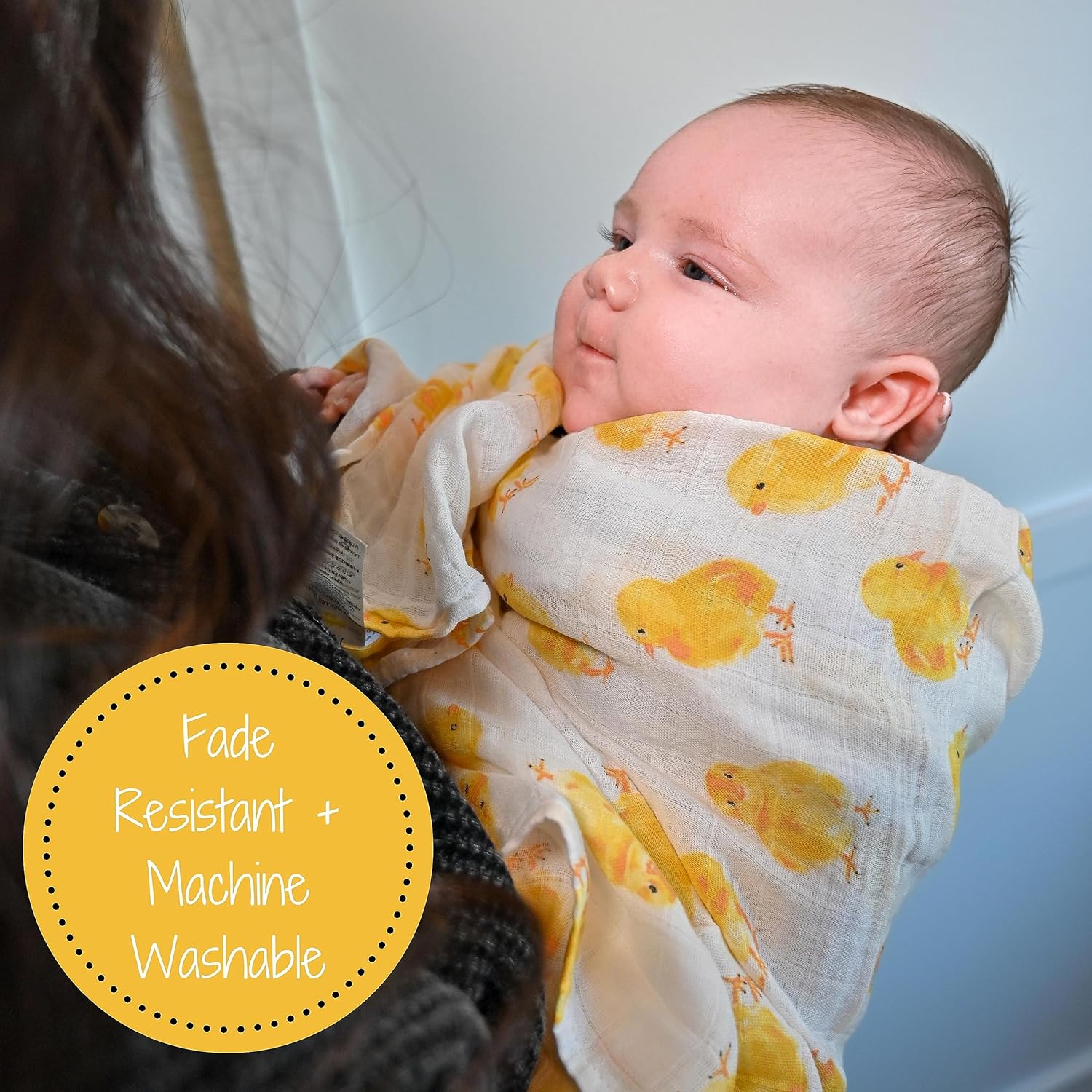LollyBanks Swaddle Blanket - Chick Print 47x47 Inches