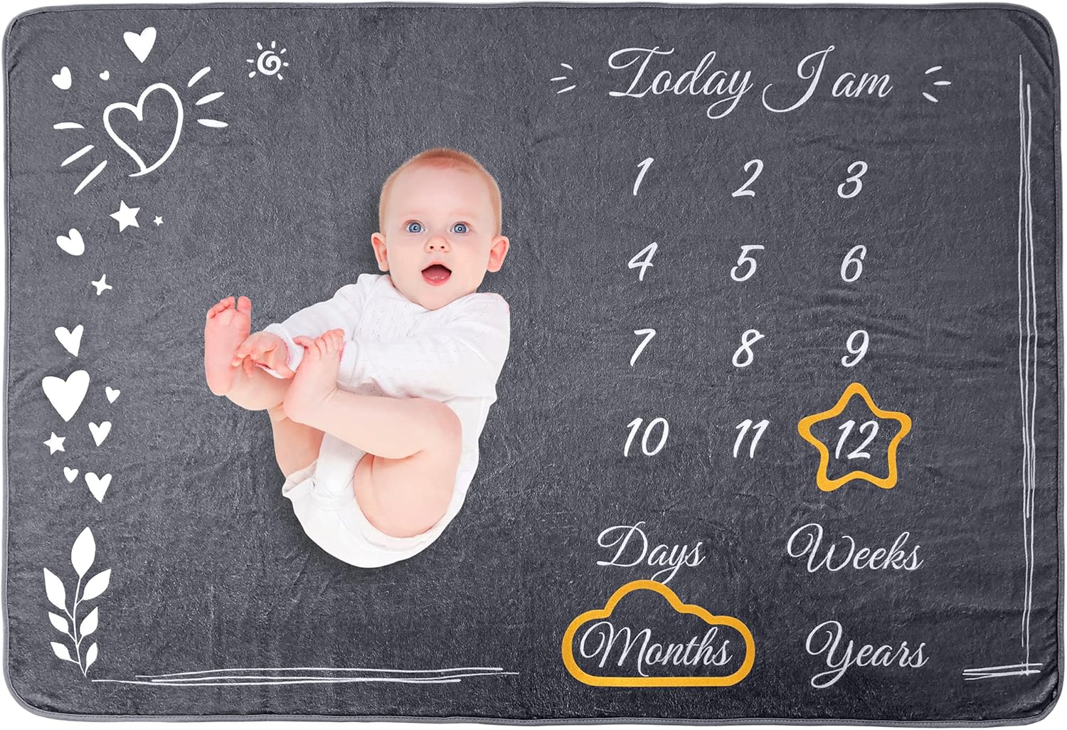 ONE4ONE SAFETY Grey Baby Monthly Milestone Blanket