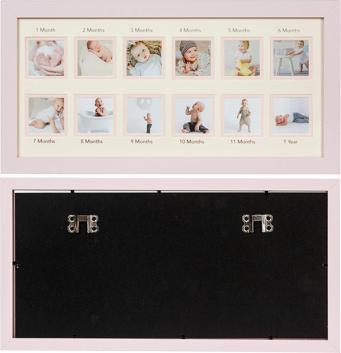 Wood Side Orbis First Year Baby Keepsake Frame with 12 Slots - Pink