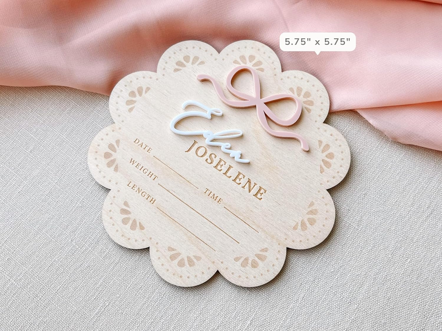 Personalized Baby Birth Announcement Sign with Scalloped Floral Design 1