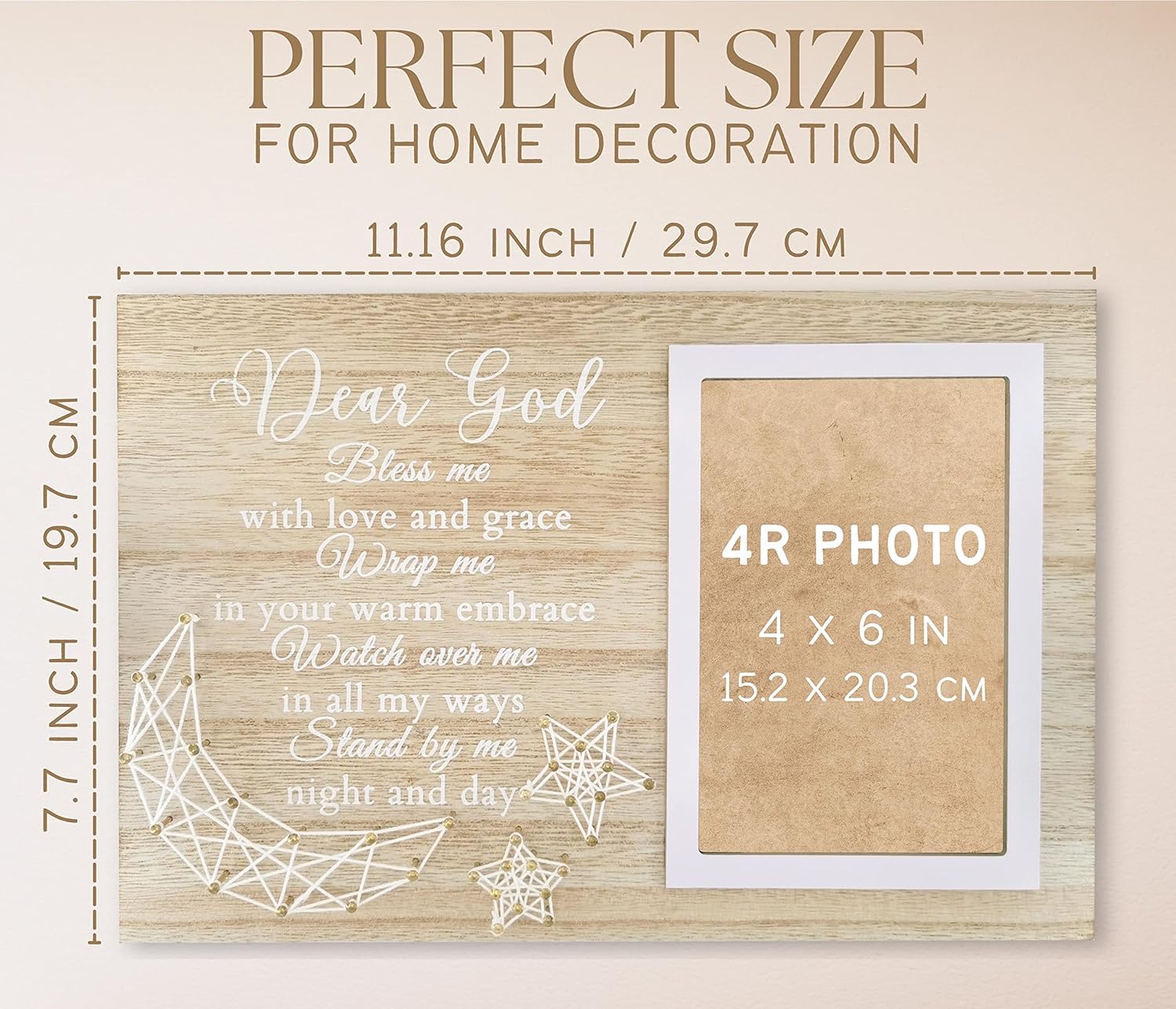Baptism Gifts for Girls Boys - Wooden 4x6 Frame with Blessing Art