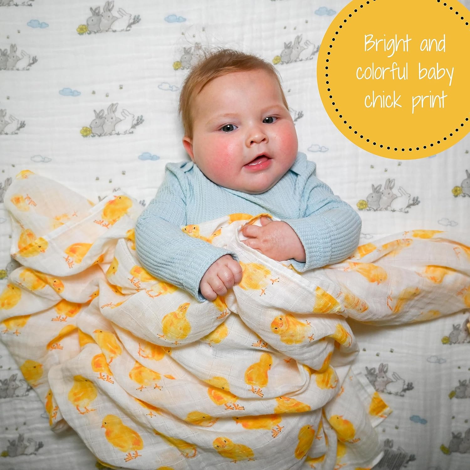 LollyBanks Swaddle Blanket - Chick Print 47x47 Inches