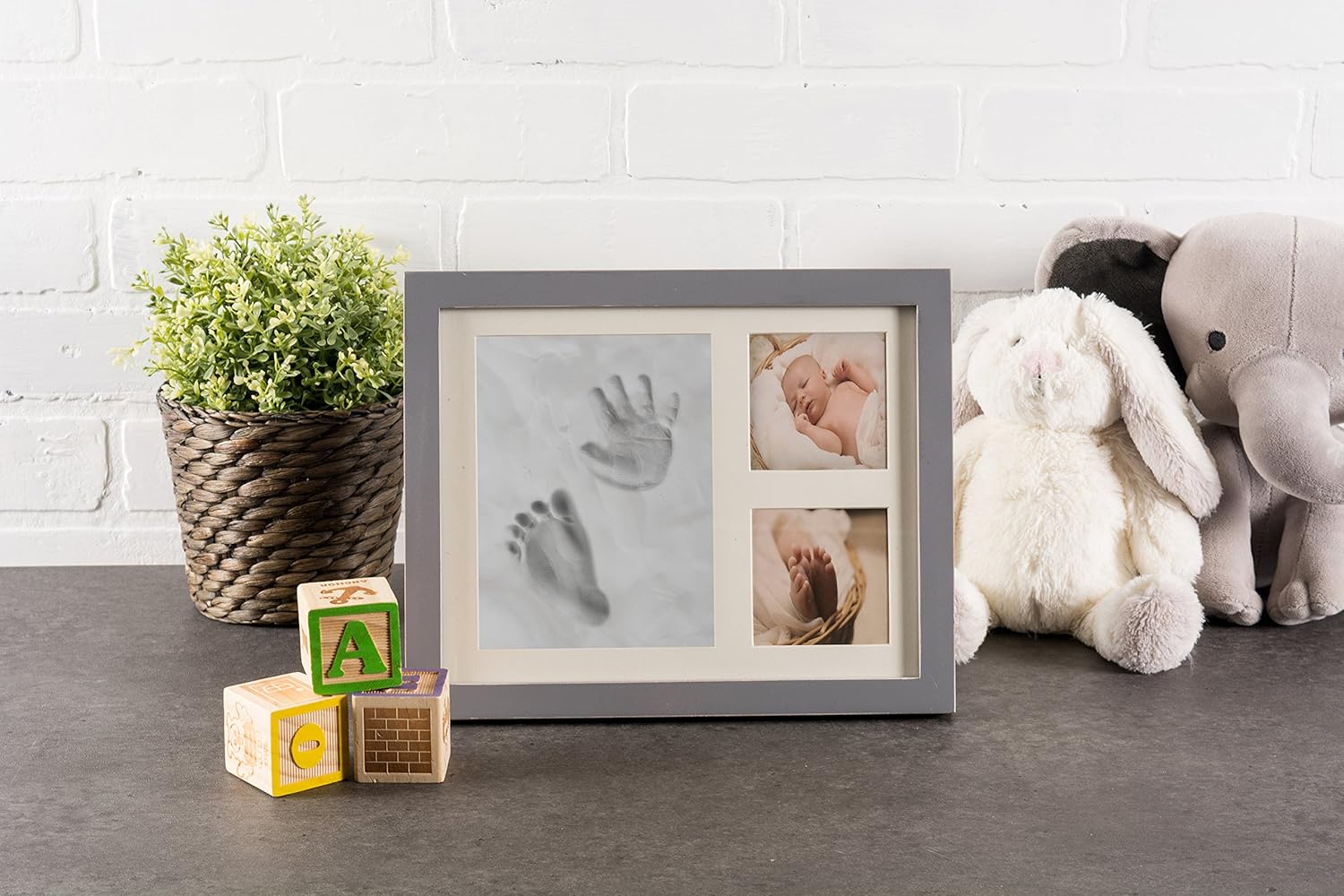 DII Baby Handprint Footprint Frame with Clay and Pictures Gray