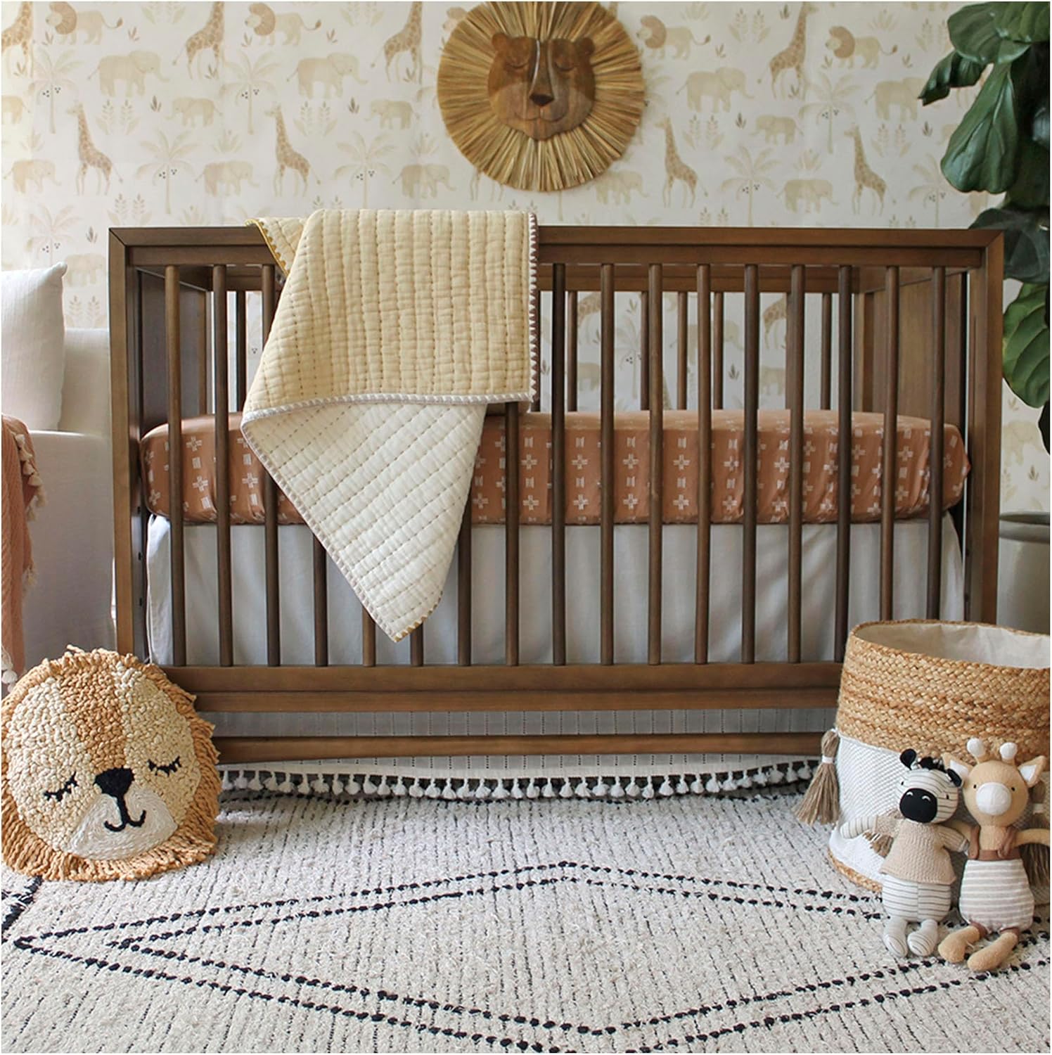 Crane Baby Quilted Cotton Blanket 36x36 Light Yellow