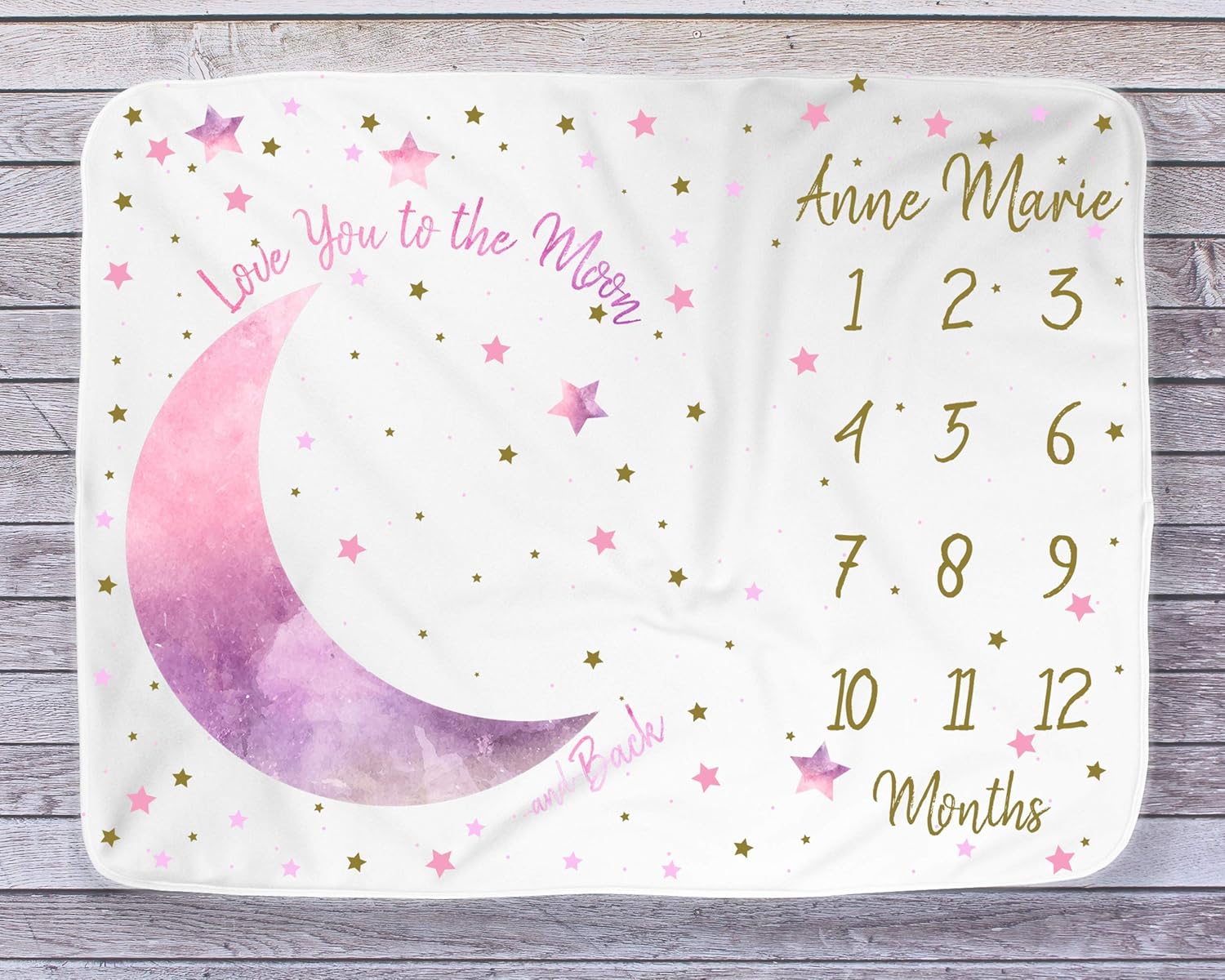 ELLO HOME Stars Moon Milestone Blanket Pink Minky 40x30