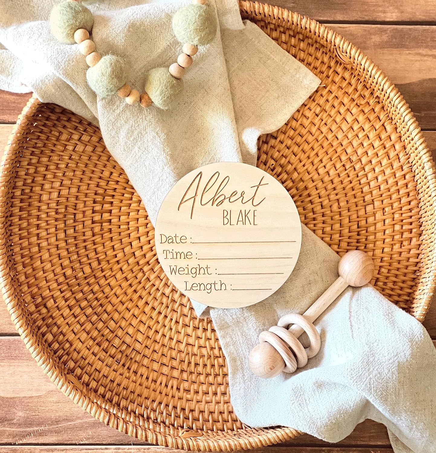 Handmade Newborn Announcement Sign - Wooden Name Stats