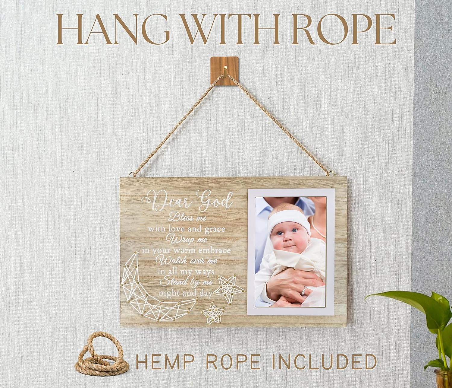 Baptism Gifts for Girls Boys - Wooden 4x6 Frame with Blessing Art